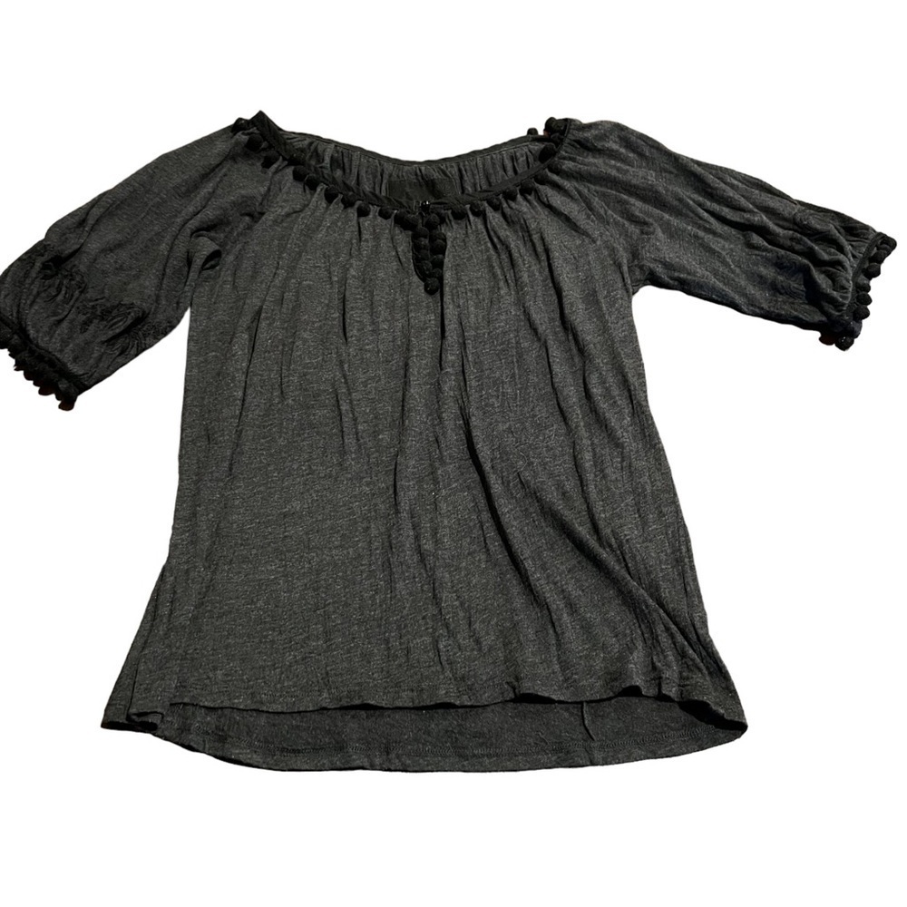 Urban Outfitters Women’s Charcoal & Black Scoop Neck Top Pompoms Top Size Small